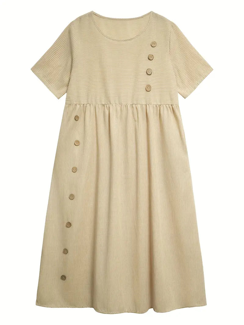 Eline | Randig Klänning med Knapp