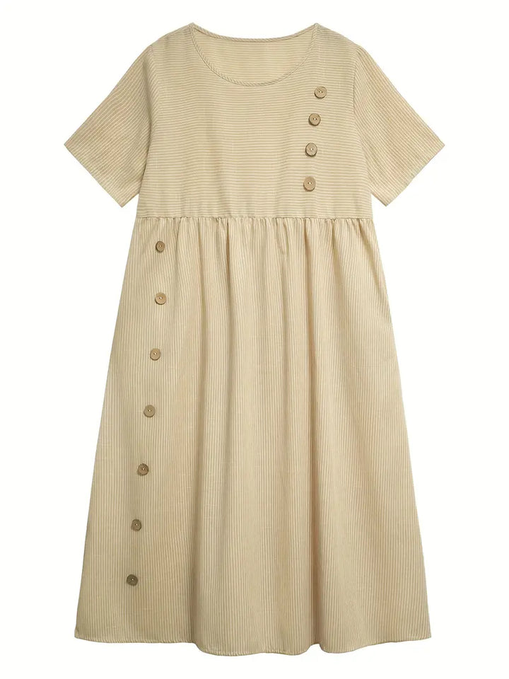 Eline | Randig Klänning med Knapp