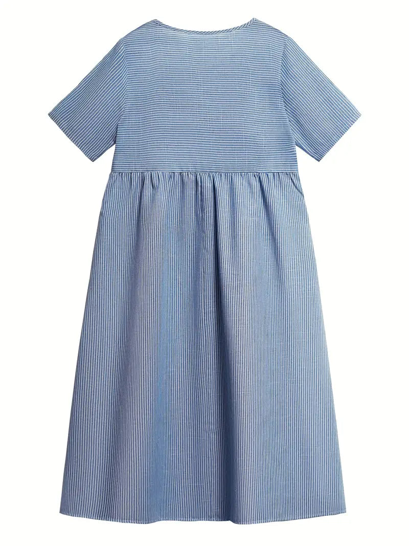 Eline | Randig Klänning med Knapp