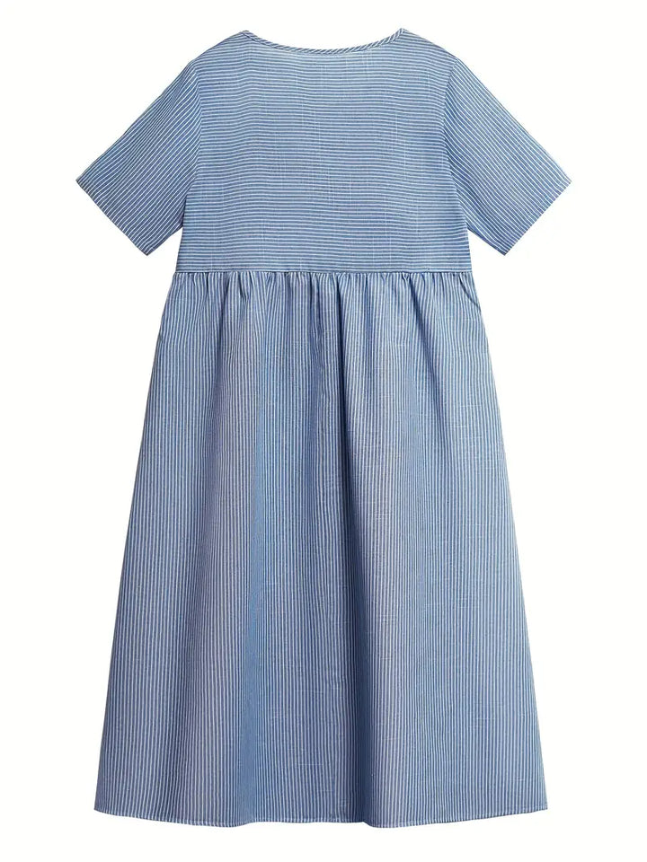 Eline | Randig Klänning med Knapp