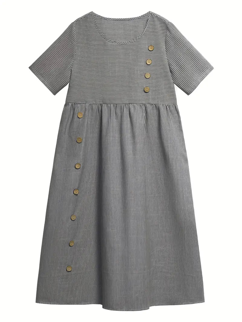 Eline | Randig Klänning med Knapp