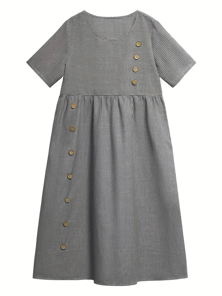 Eline | Randig Klänning med Knapp