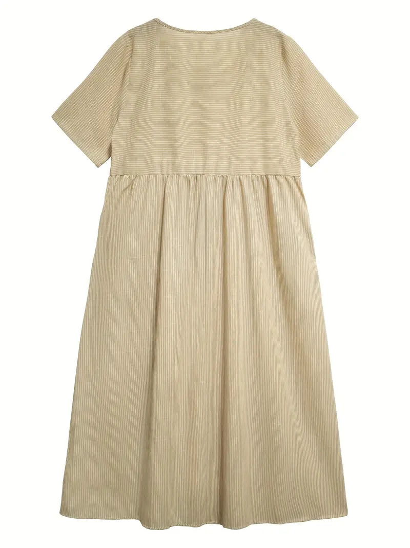 Eline | Randig Klänning med Knapp