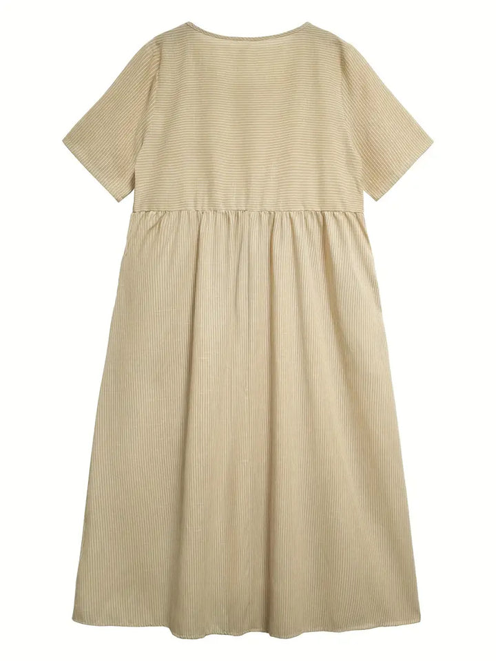 Eline | Randig Klänning med Knapp