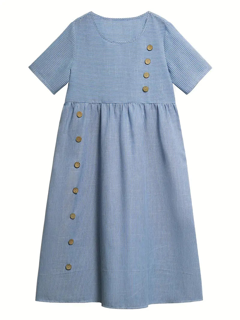 Eline | Randig Klänning med Knapp