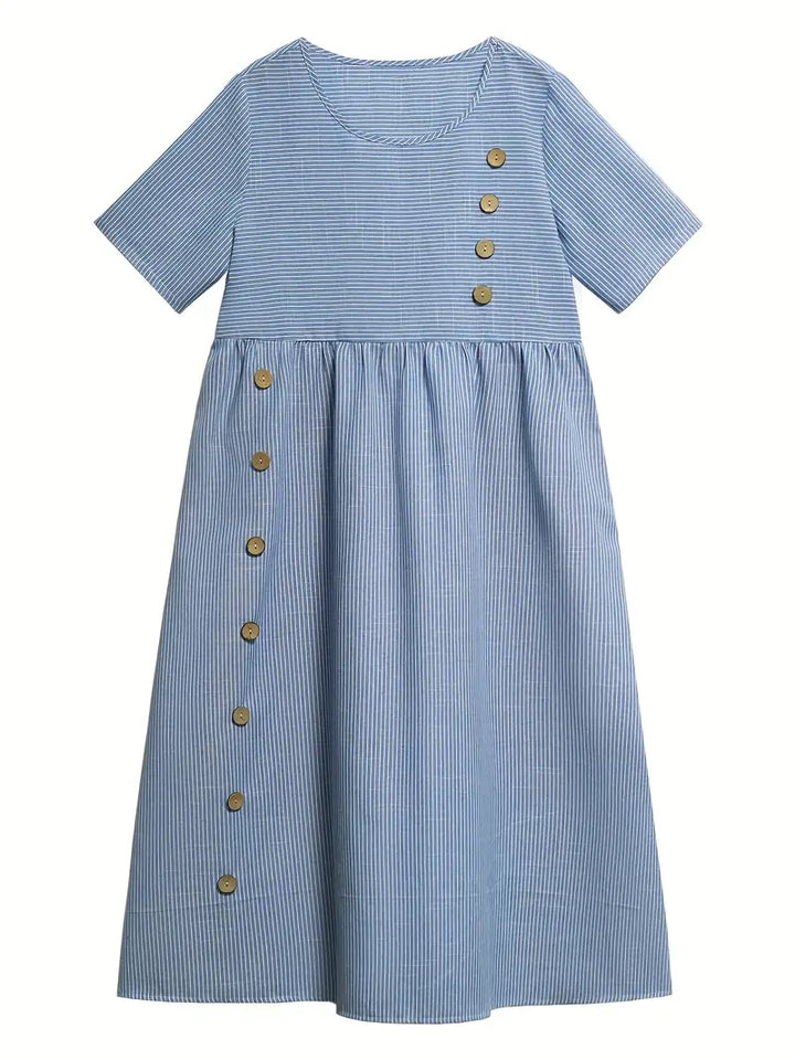 Eline | Randig Klänning med Knapp